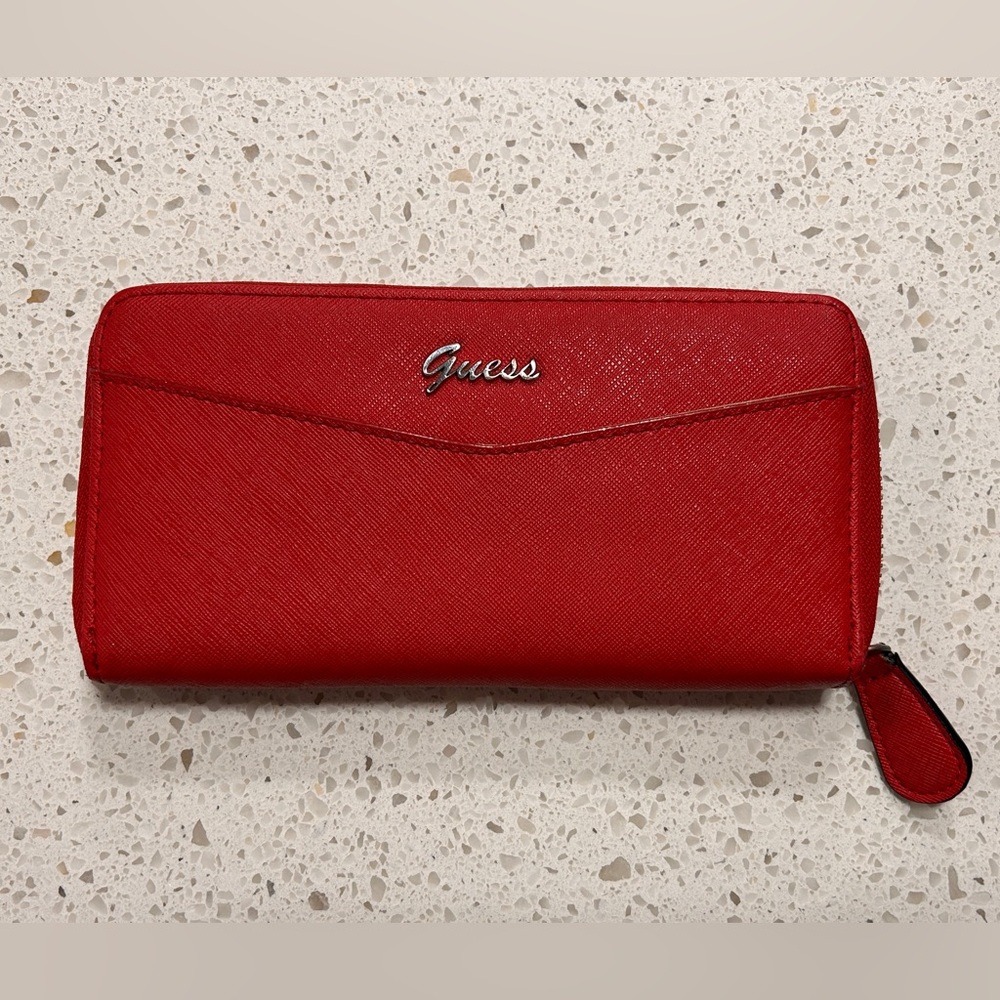 Guess Red Zip Around Wallet Continental Slim